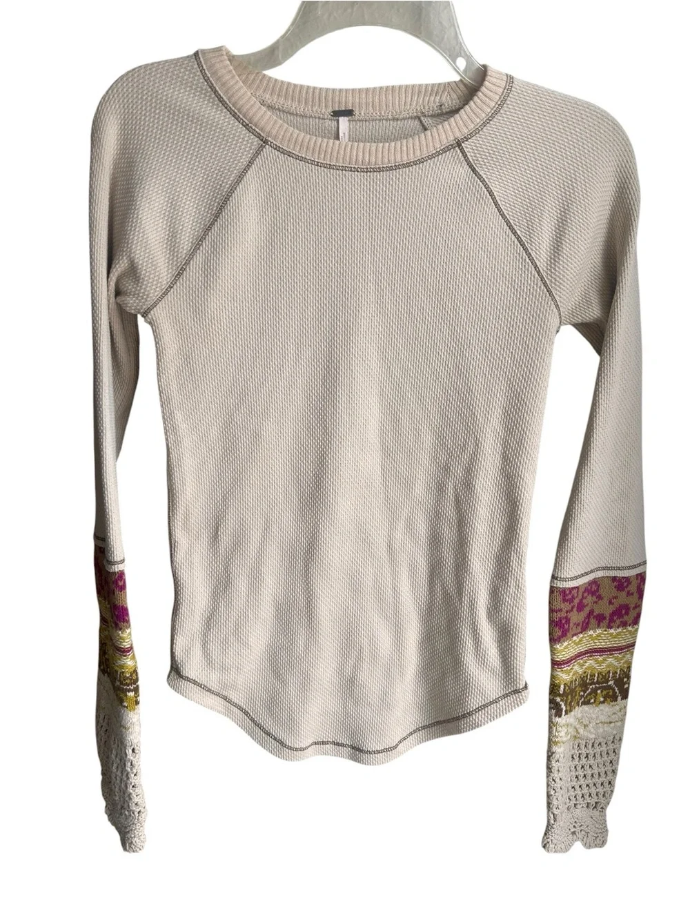 NFS Free People In The Mix Cuff Thermal Top Cream Linen Combo Knit Sz Small